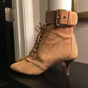 Handmade perforated tan bootie